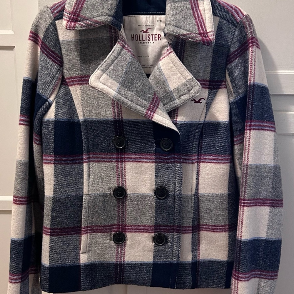 Hollister Women's Plaid Jacket - Blue and Gray